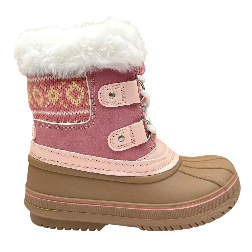 London Fog Toddler Girls Mid-Calf Snow Boots Size 9 Pink-Tan Faux Fur Waterproof